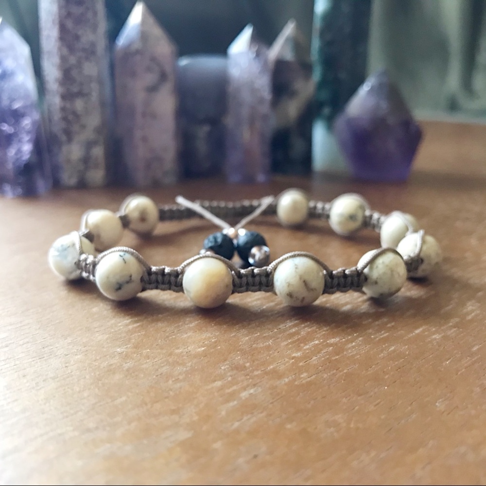 Handmade} African Opal w/ Lava Rock Bracelet